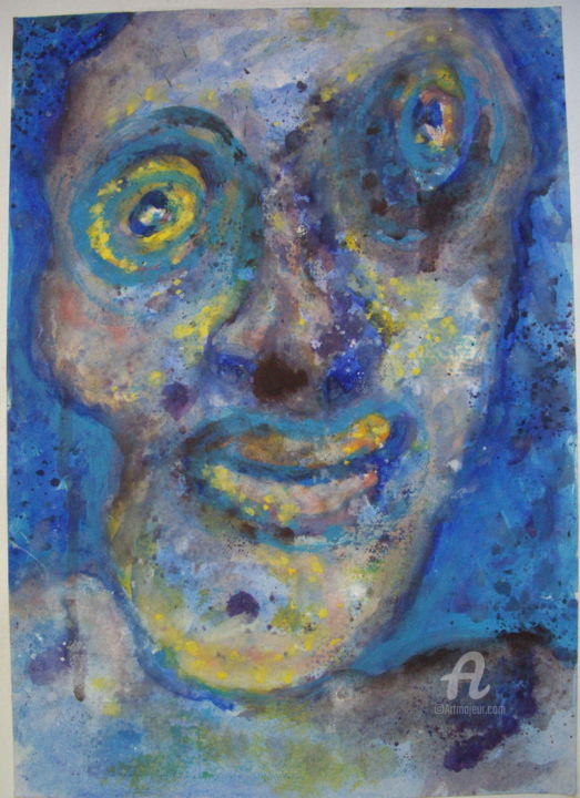 Painting titled "tête bleue" by Loulou Carton, Original Artwork, Acrylic