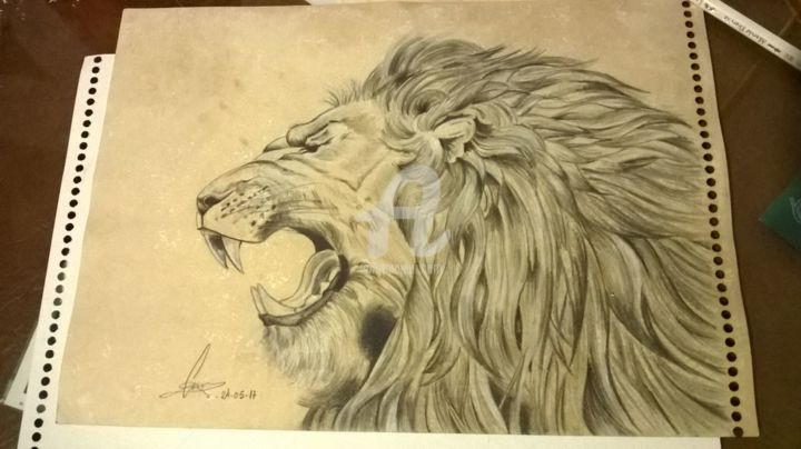 Dessin intitulée "Lion" par Carolina Velazquez, Œuvre d'art originale, Crayon
