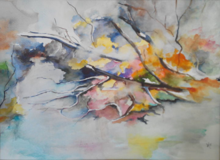 Pintura intitulada "L'arbre couché" por Arlette Bertolo Gavache, Obras de arte originais, Aquarela
