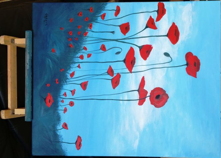 Painting titled "Coquelicots" by Casal'Art, Original Artwork, Acrylic