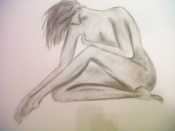 Drawing titled "Nue" by Casal'Art, Original Artwork, Charcoal
