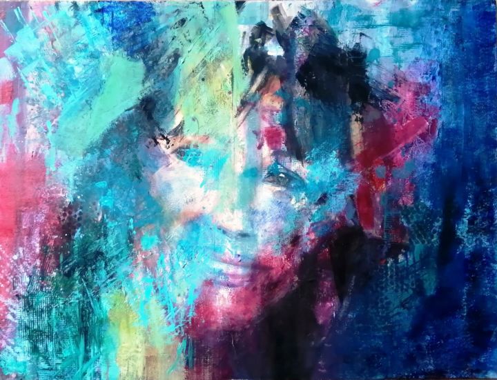 Peinture intitulée "Mystérieuse" par Catherine Cascio, Œuvre d'art originale, Huile