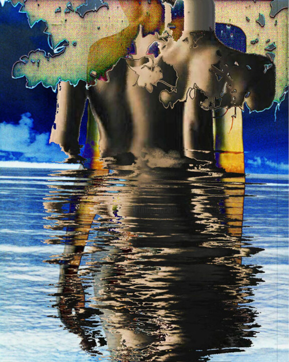 Digitale Kunst mit dem Titel "Girl in PNG Sunset" von Casey Herman, Original-Kunstwerk, Fotomontage