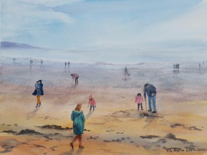 Peinture intitulée "plage de Dinard" par Le Forestier, Œuvre d'art originale, Aquarelle