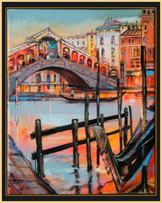 Pintura intitulada "venise le rialto ch…" por Christophe Cassel, Obras de arte originais