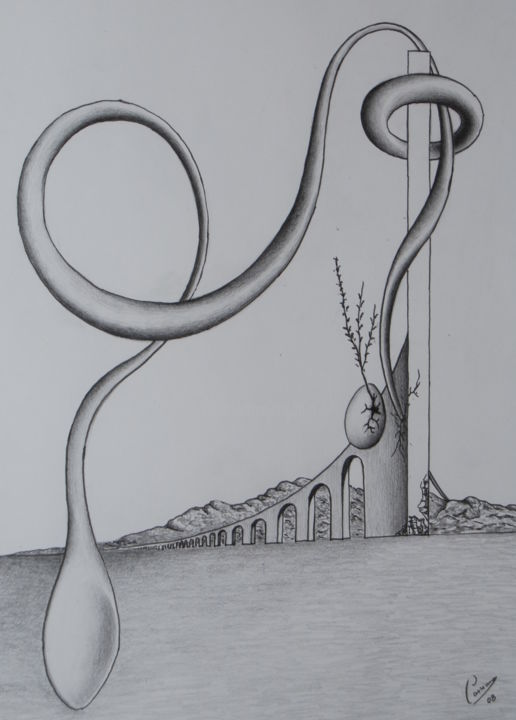 「vida 2」というタイトルの描画 Cassiano Limaによって, オリジナルのアートワーク, グラファイト 段ボールにマウント