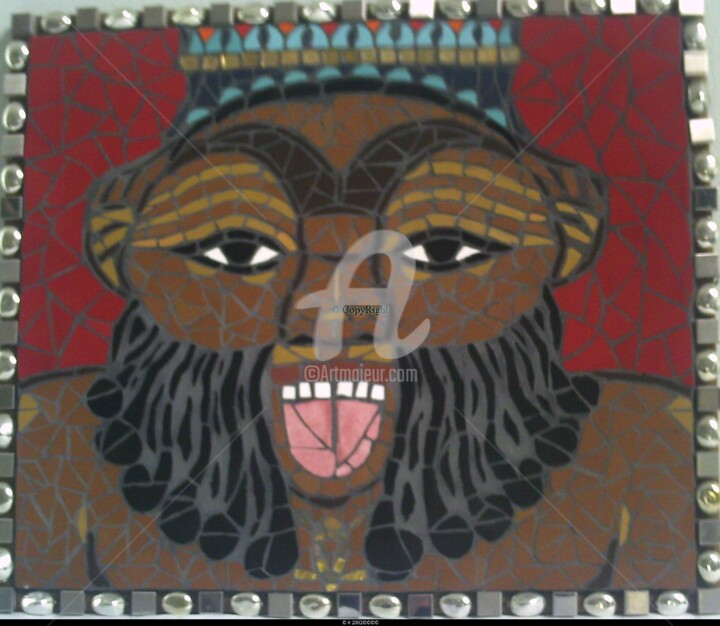 Sculpture titled "Bès" by Cassio-Galet, Original Artwork, Mosaic Mounted on Wood Panel