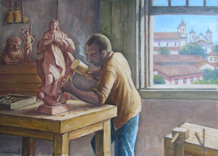 Painting titled "Sculptor" by Cássio Antunes Oliveira, Original Artwork, Oil