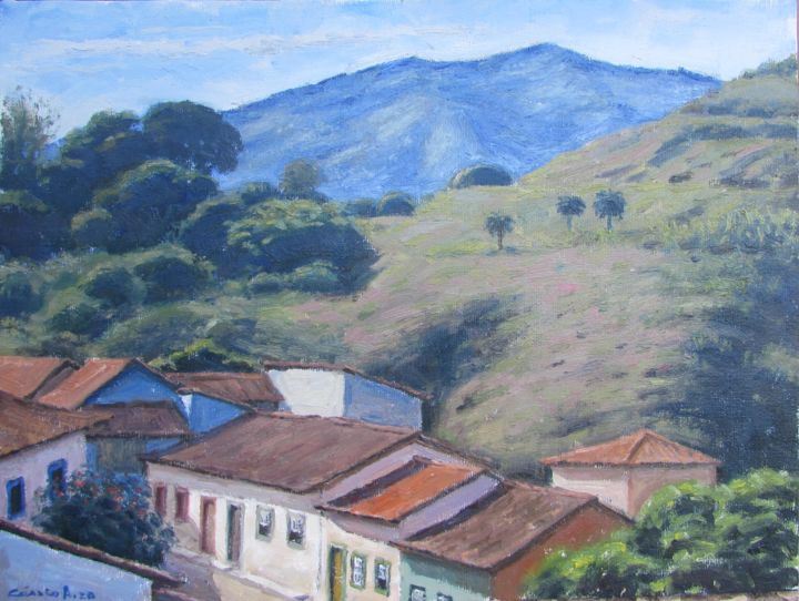 Pintura intitulada "Mariana landscape" por Cássio Antunes Oliveira, Obras de arte originais, Óleo Montado em Painel de madei…