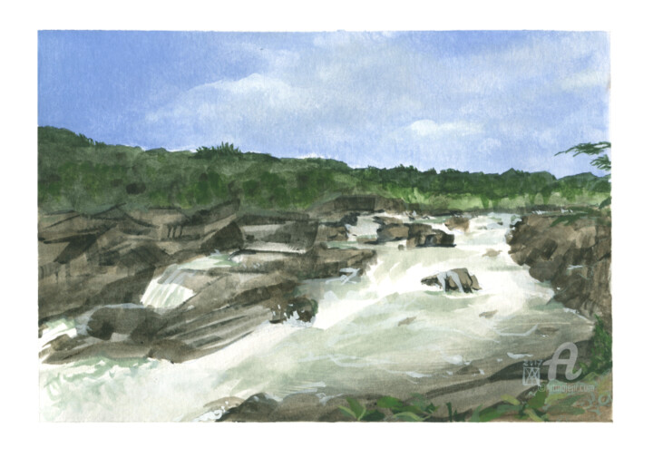 Painting titled "Potomak river - was…" by Castel Yvonne, Original Artwork, Gouache