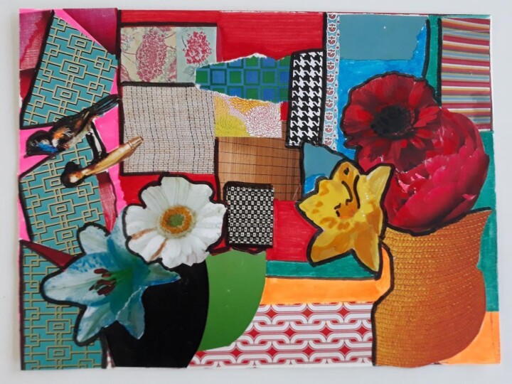 Collages getiteld "Vases et Fleurs" door Marta Castellanos, Origineel Kunstwerk, Collages