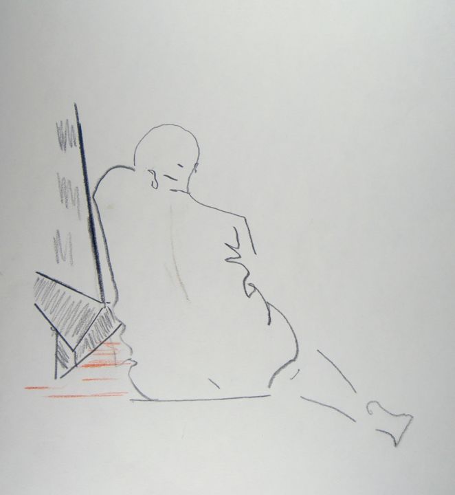 Рисунок под названием "Pause" - Catherine Claude, Подлинное произведение искусства, Карандаш