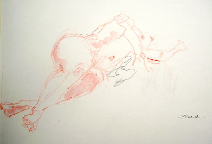 Dessin intitulée "Dame allongée" par Catherine Claude, Œuvre d'art originale, Crayon