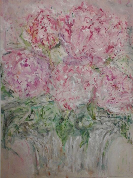 Painting titled "Pivoines romantiques" by Catherine Claude, Original Artwork
