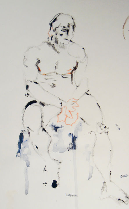 Рисунок под названием "Pensif" - Catherine Claude, Подлинное произведение искусства