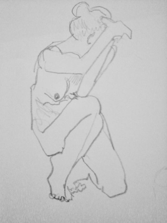 Dessin intitulée "dame à genoux" par Catherine Claude, Œuvre d'art originale, Crayon