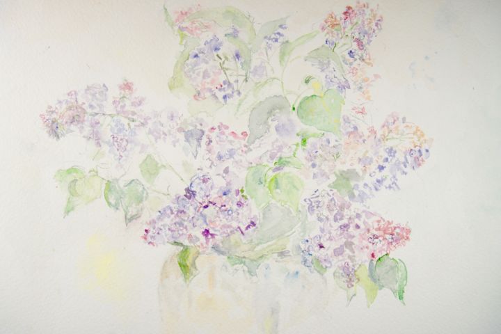 Peinture intitulée "lilas timides" par Catherine Claude, Œuvre d'art originale, Aquarelle
