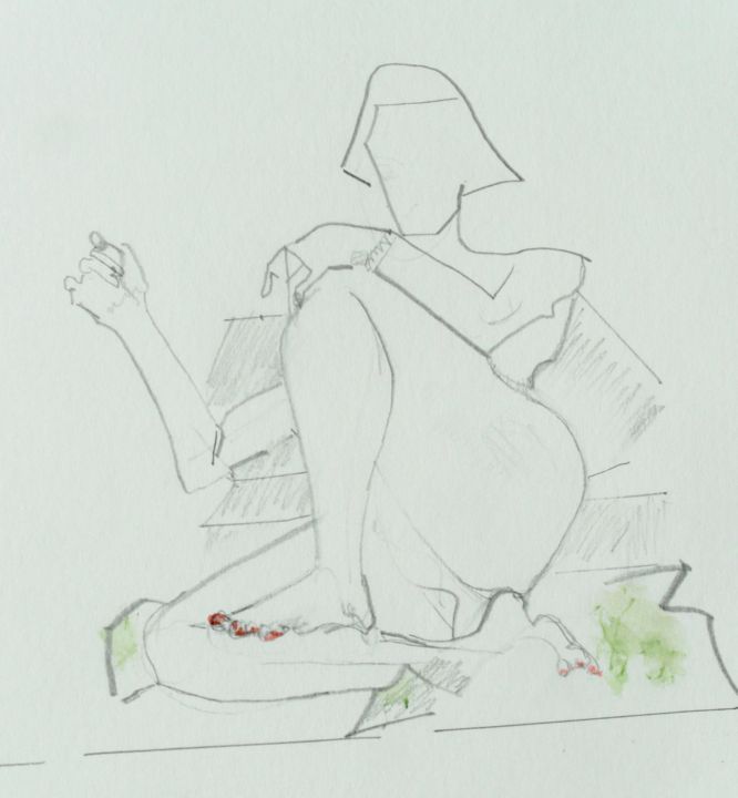 Dessin intitulée "Le dos lové sur des…" par Catherine Claude, Œuvre d'art originale, Crayon