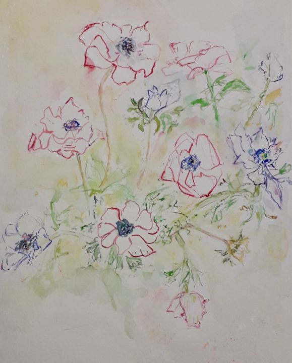 Painting titled "Légèreté" by Catherine Claude, Original Artwork, Watercolor