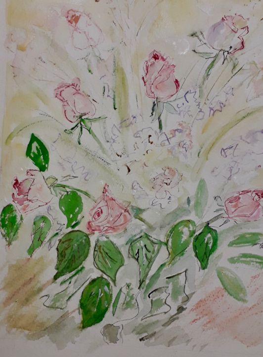 Painting titled "Bouquet de Noël" by Catherine Claude, Original Artwork, Watercolor