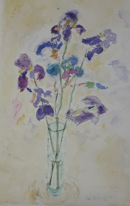 Painting titled "Iris turbulents" by Catherine Claude, Original Artwork, Watercolor