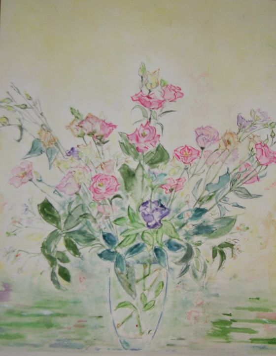 Pittura intitolato "Bouquet de lysianth…" da Catherine Claude, Opera d'arte originale, Acquarello