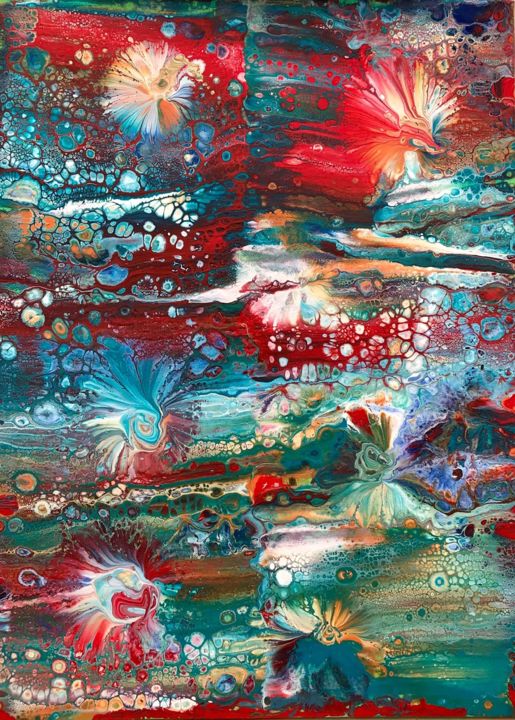 Painting titled "Aquatic Nebula" by Cat’J, Original Artwork, Acrylic