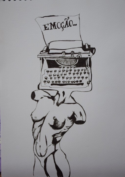 Painting titled "Typewriter women" by Cat Martins Oliveira, Original Artwork, Other