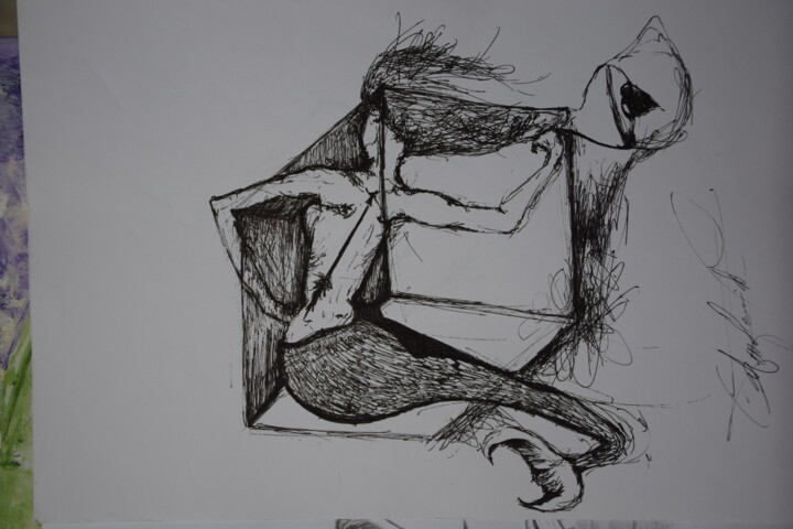 Рисунок под названием "Sereia desiludida" - Cat Martins Oliveira, Подлинное произведение искусства, Шариковая ручка