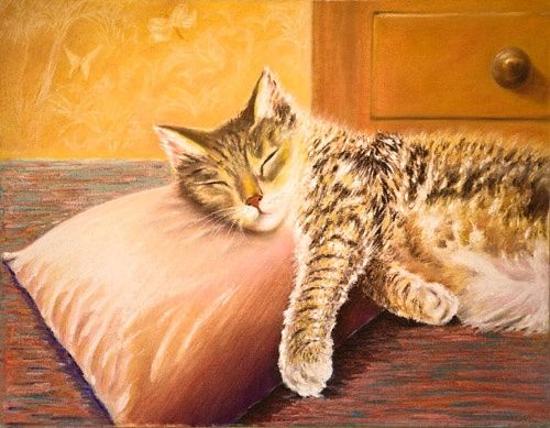 Картина под названием "Le sommeil du chat" - Peindre En Catalogne, Подлинное произведение искусства, Масло