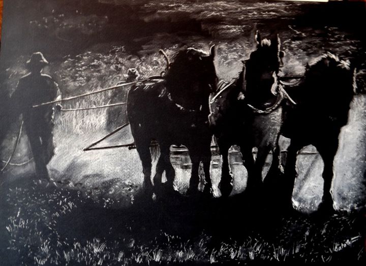 Drawing titled "IN THE FIELD" by Catalin Soare, Original Artwork, Pastel