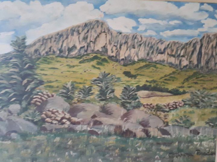 Painting titled "Montanhas de Pedras." by Catarina  Prado., Original Artwork