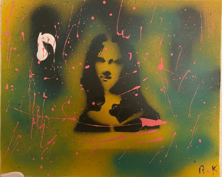Painting titled "Deep Mona Lisa" by Rk07, Original Artwork, Spray paint Mounted on Wood Stretcher frame