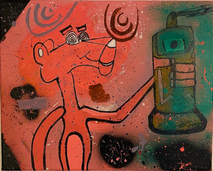 Painting titled "Pink panther on sd…" by Rk07, Original Artwork, Acrylic