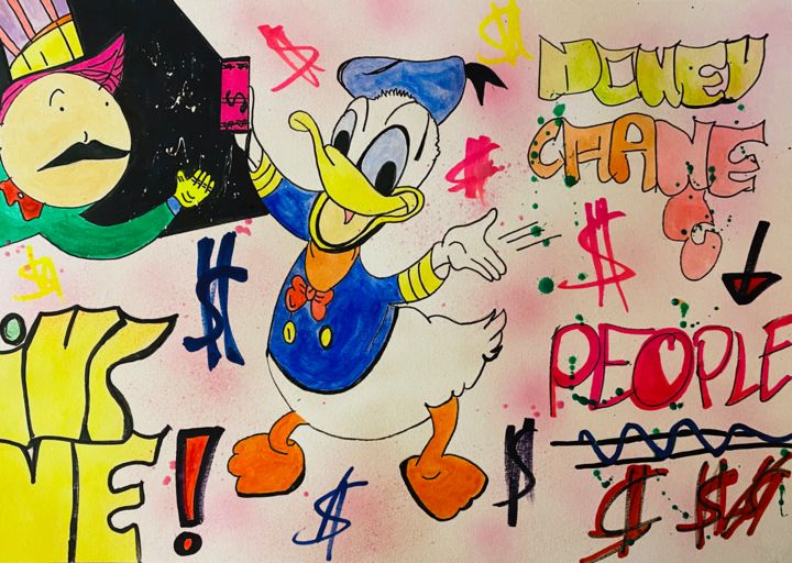 Painting titled "Donald convoité" by Rk07, Original Art, Acrylic Mounted on Metal