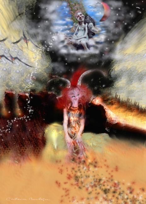 Arts numériques intitulée "angelot et diablotin" par Catherine Boulogne, Œuvre d'art originale, Peinture numérique