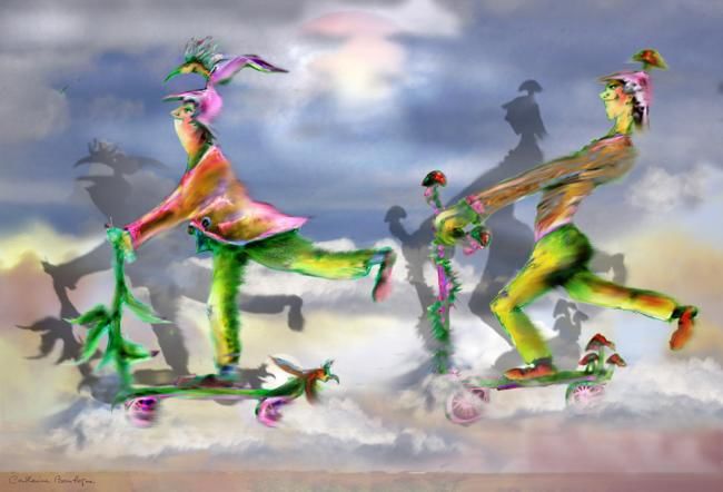 Arte digital titulada "trottinettes" por Catherine Boulogne, Obra de arte original, Pintura Digital