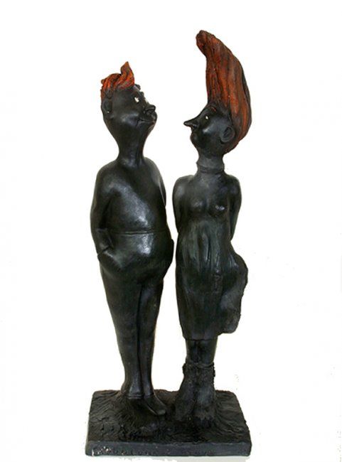 Sculpture intitulée "couple aux cheveux…" par Catherine Boulogne, Œuvre d'art originale, Autre