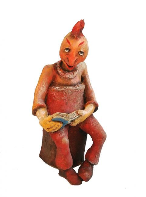 雕塑 标题为“Coq lisant” 由Catherine Boulogne, 原创艺术品, 兵马俑