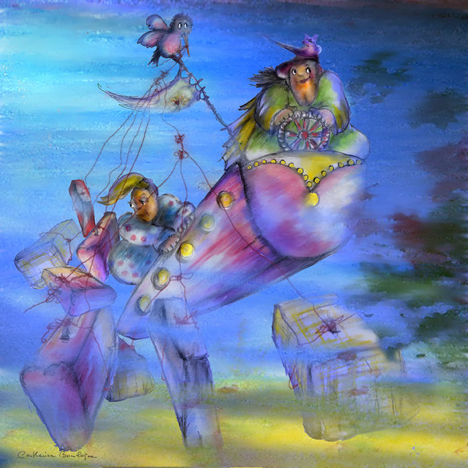 Digital Arts titled "Blue-submarine.jpg" by Catherine Boulogne, Original Artwork, Digital Painting