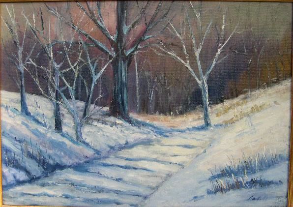 Painting titled "chemin sous la neige" by Serge Catel, Original Artwork