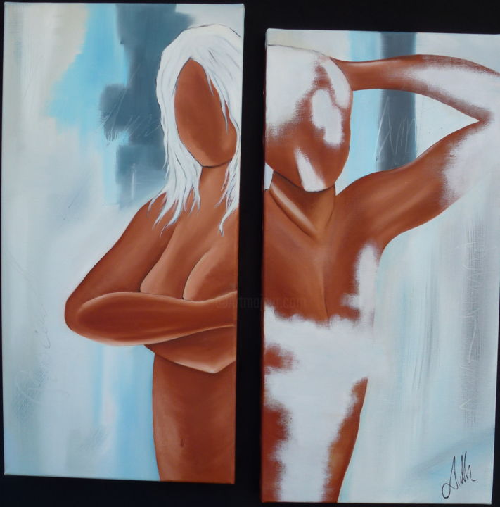 Peinture intitulée "LE DUO" par Catherine Jullien, Œuvre d'art originale, Huile