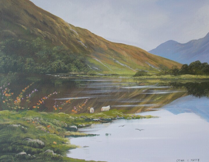 Painting titled "connemara-mountains." by Cathal O Malley, Original Artwork, Acrylic