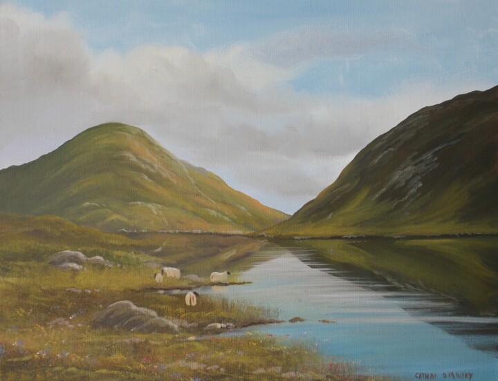 Картина под названием "Doolough sheep" - Cathal O Malley, Подлинное произведение искусства, Масло