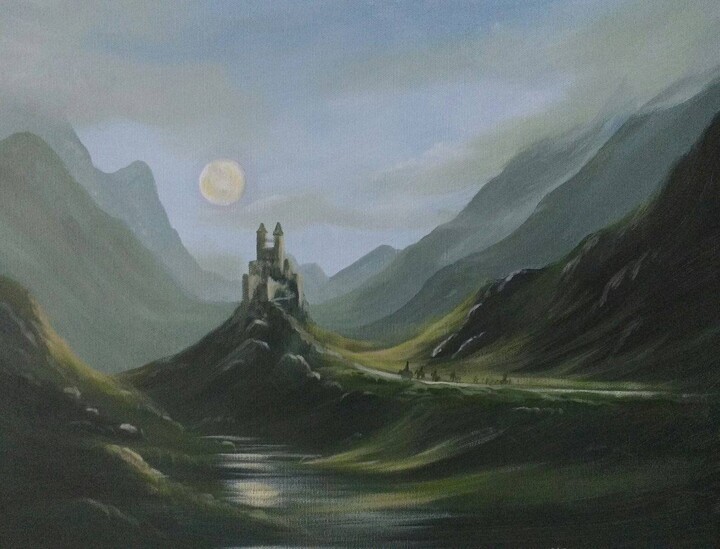 Pittura intitolato "bavarian-castle" da Cathal O Malley, Opera d'arte originale, Acrilico