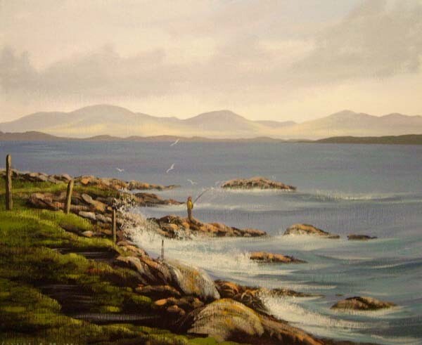 Pintura titulada "fishing on the rocks" por Cathal O Malley, Obra de arte original