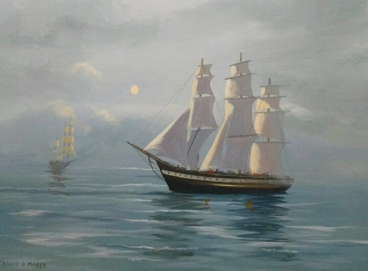 Painting titled "passing-ships" by Cathal O Malley, Original Artwork, Acrylic