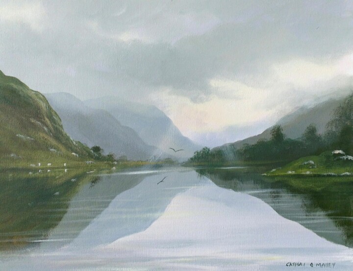 Pintura intitulada "Glendalough reflect…" por Cathal O Malley, Obras de arte originais, Acrílico