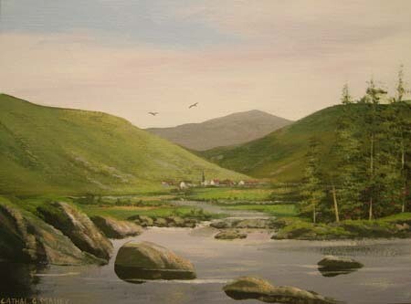 Painting titled "valley village" by Cathal O Malley, Original Artwork