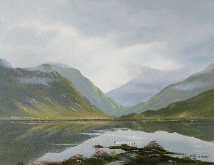 Painting titled "connnemara tranquil…" by Cathal O Malley, Original Artwork, Acrylic